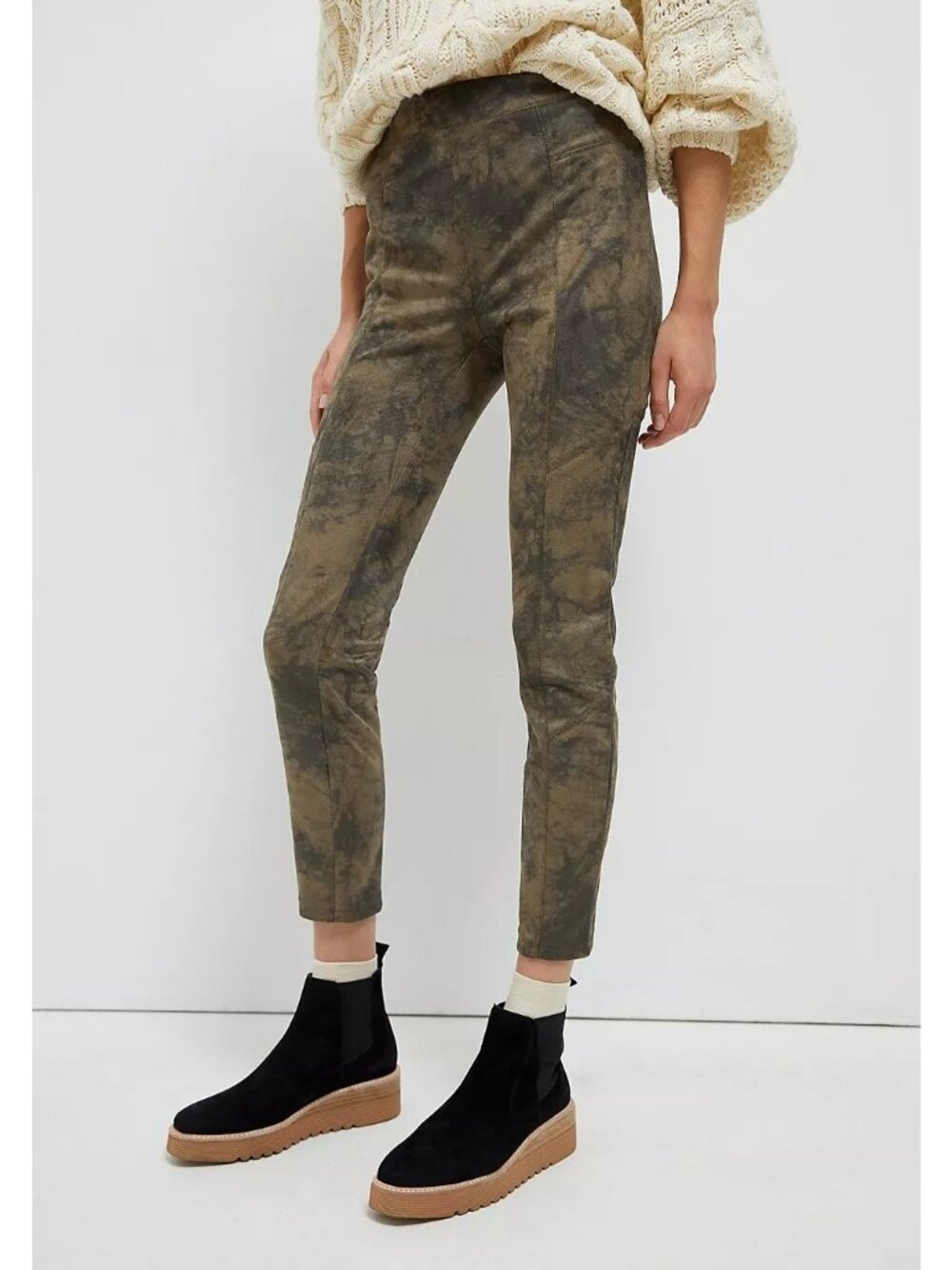 Anthropologie Size XS Green Brown Nori Faux Suede Tie-Dye Leggings Skinny Pants